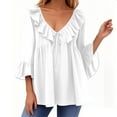 thumbnail image 3 of Jalioing Women's Shirts 3/4 Length Ruffle Sleeve Flowy Blouses Scoop Neck Layered Chiffon Tops Summer Trendy, 3 of 5