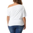 thumbnail image 4 of DARING DIVA Women's Plus Tops One Shoulder Ruched Basic Blouses 3X White, 4 of 6