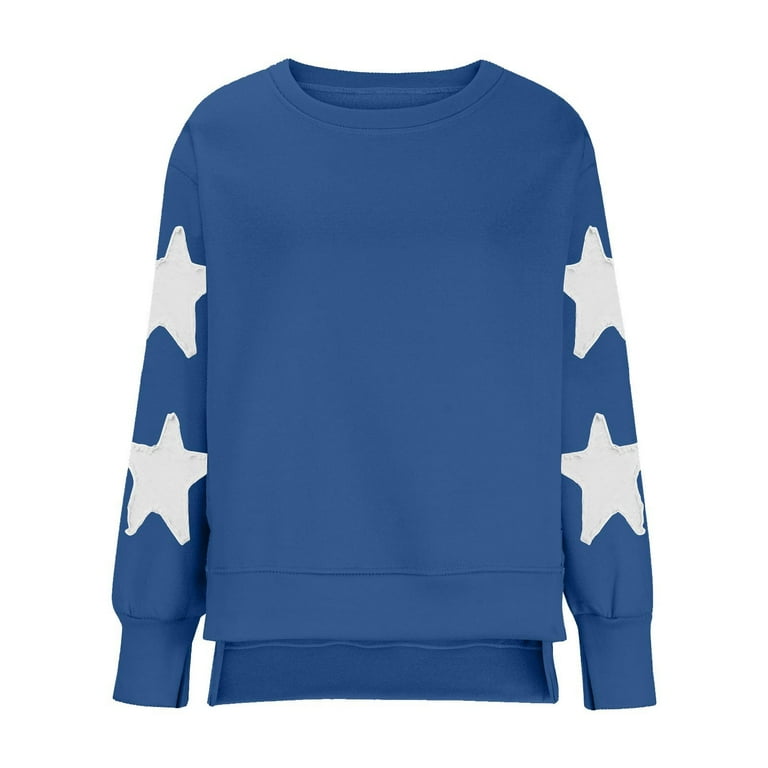 APEXFWDT Women s Oversized Star Sweatshirt Long Sleeve Pulover Y2k Shirt Drop Shoulder Side Slit Graphic Crewneck Sweatshirt Fall Fashion Tops