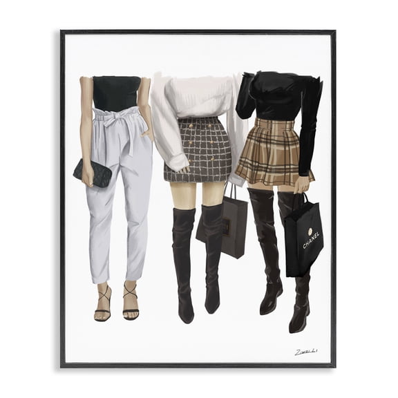 Stupell Industries Art Deco Fashion Females with Shopping Bags Black Framed Giclee Art, 11 x 14, by Ziwei Li