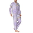thumbnail image 3 of Kll Lavender Glitter Foil Stripes Sleepwear Mens Flannel Pajamas,Long Cotton Pj Set, 3 of 9