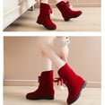 thumbnail image 4 of KIJBLAE Women's Winter Warm Snow Boots Faux Fur Lined Booties Shoes Side Bowknot Ball Decor Plush Ankle Boots Round Toe Short Boots Red 37, 4 of 7