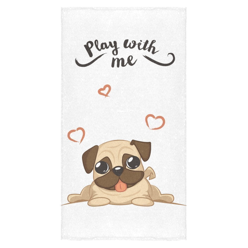 ZKGK Dog Towel Play With Me Beach Towel Pug Bath Towel Bathroom Shower