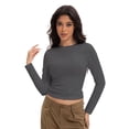 thumbnail image 3 of Womens Long Sleeve Shirts Basic Crop Tops Going Out Fall Fashion Underscrubs Layer Slim Fit Tops, 3 of 6