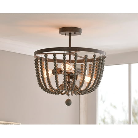 - Dumas 3 Light Wood Bead Semi Flush Mount