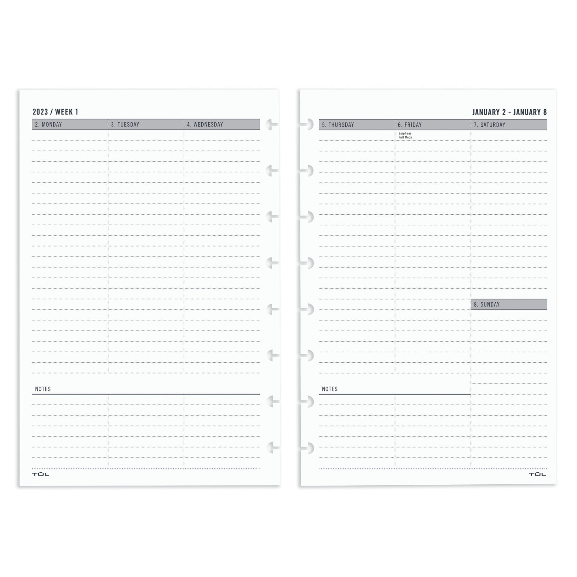 TUL® Discbound Weekly Refill Pages, Untimed, Junior Size, January To December 2023