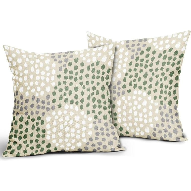 Sage Green White Pillow Covers 20x20 Set of 2 Boho Gray Polka Dot