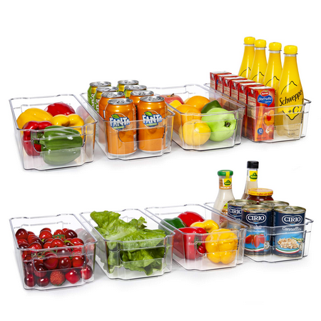 Refrigerator Organizer Bins, HOOJO 8pcs Clear Plastic Bins, Pantry Kitchen Organization and Storage, 12.5" Long