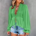 thumbnail image 6 of Ltctricy Peplum Tops for Women Ruffle Long Sleeve Deep V Neck Lace Trim Tie Front Babydoll Shirts High Low Hem Tunic Blouses(Green,XX-Large), 6 of 7