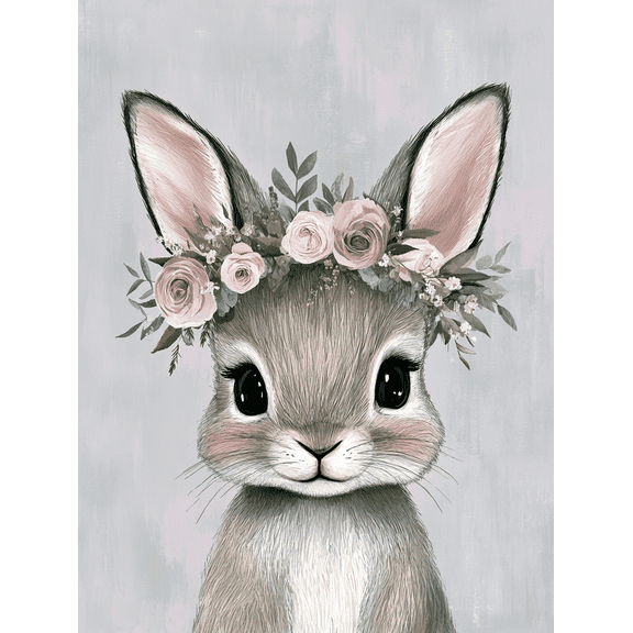 Floral Bunny Rabbit Canvas Wall Art, Perfect for Living Room, Bedroom, Bathroom, Nursery, and Office Decor.