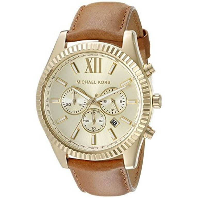 Michael Kors Men's Lexington Chronograph Gold-Tone Leather Watch