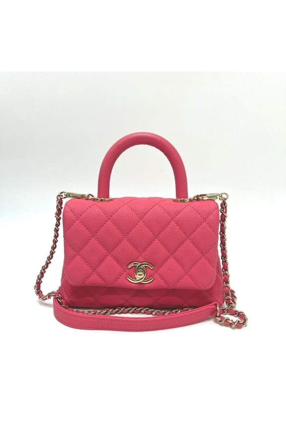 Pre-Owned CHANEL AS2215 Coco Handle XXS/Coco 19 2-Way Handbag, Caviar Skin, Coral Pink