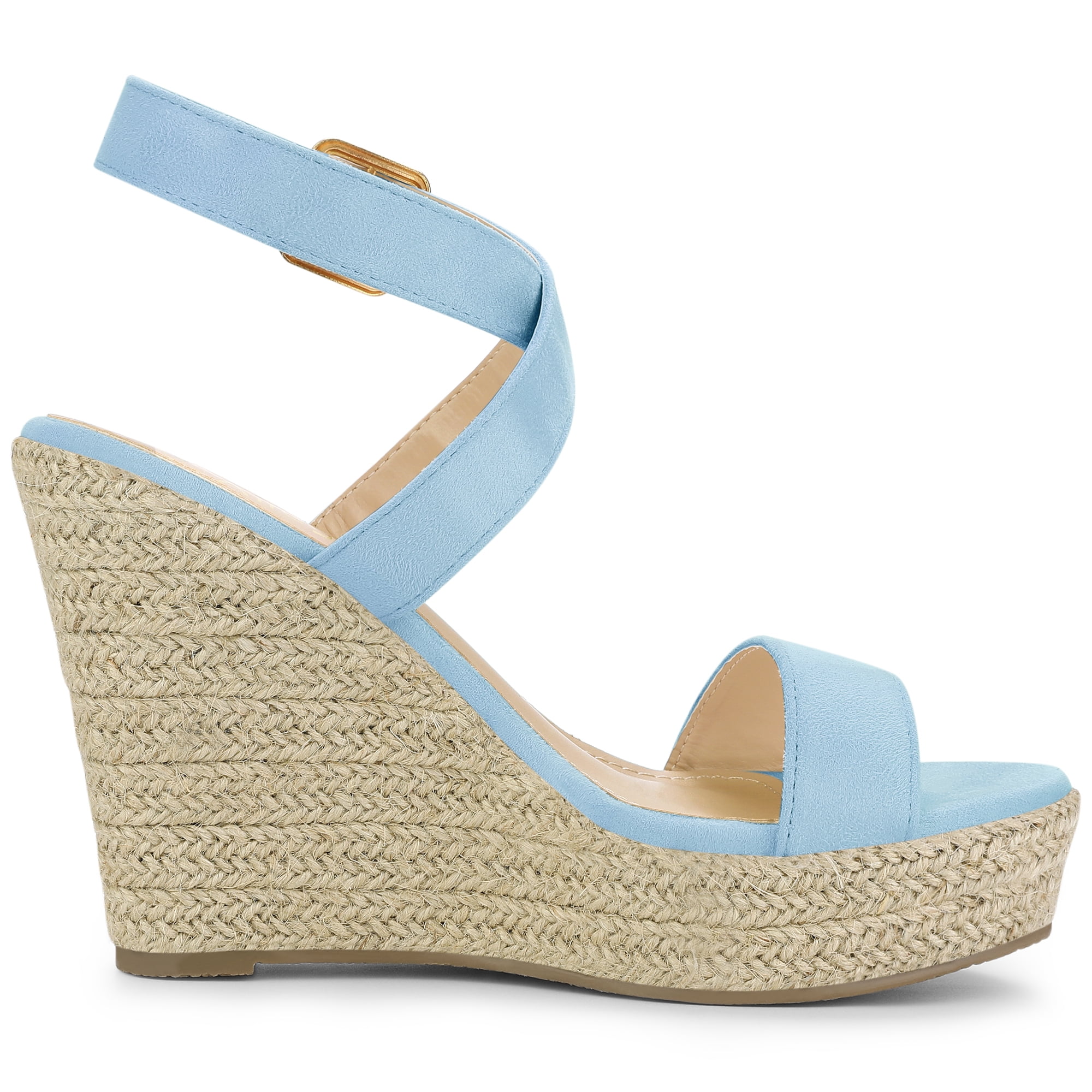 DARING DIVA Women's Slingback Crisscross Wedges Heel Espadrille Sandals Sky Blue 10