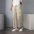 thumbnail image 4 of Dpytoraw Men's Oversized Pocket Drawstring Straight Leg Work Pants Outdoor Jogging Pants Khaki, 4 of 5
