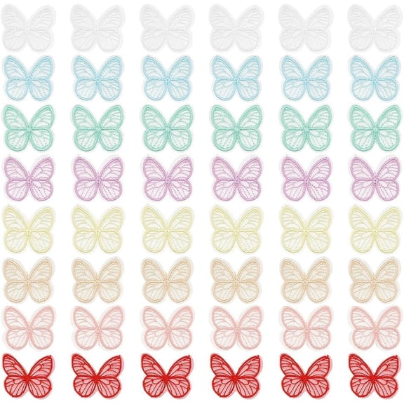 48Pcs 8 Colors Butterfly Shape Cloth Embroidery Applqiues Iron on/Sew on Patches Costume Ornament Accessories Mixed Color 42x49x1mm 6pcs/color