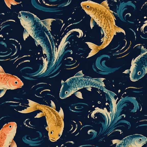 Peel and Stick Wallpaper Colorful Koi Fish Swimming Abstract Water Dark Wall Mural 23.6in x 9.8ft Self Adhesive Removable Wall Paper Renter Friendly Wallpaper for Bedroom Lake House Decor