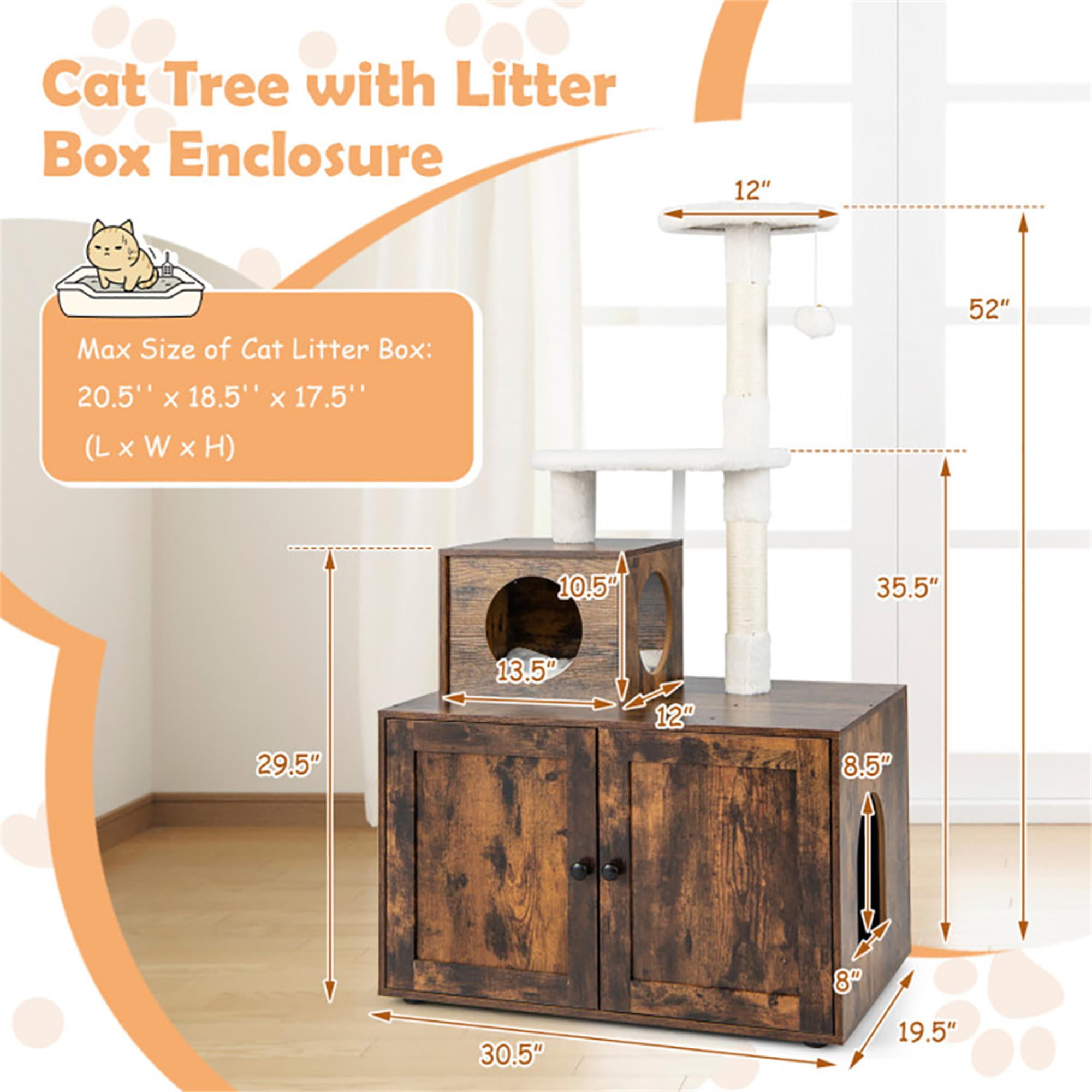 Pefilos 52" Cat Tree with Wood Litter Box Enclosure, All-in-one Indoor Cat Furniture with Large Platform and Condo, Modern Style Cat Tower, Brown Pefilos 52" Cat Tree with Wood Litter Box Enclosure, All-in-one Indoor Cat Furniture with Large Platform and Condo, Modern Style Cat Tower, Brown