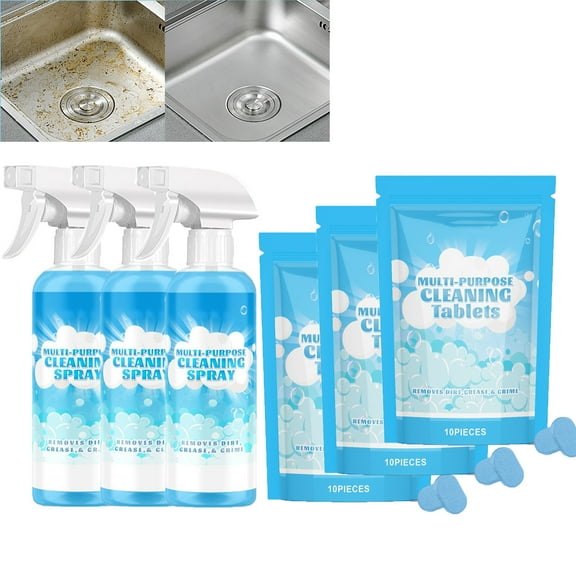 2025 New Multi-Purpose Cleaning Tablets&Splash Spray, Cleaning Tablets with Refillable Spray Bottle - Fresh Scent All-Purpose Cleaner(3PC)