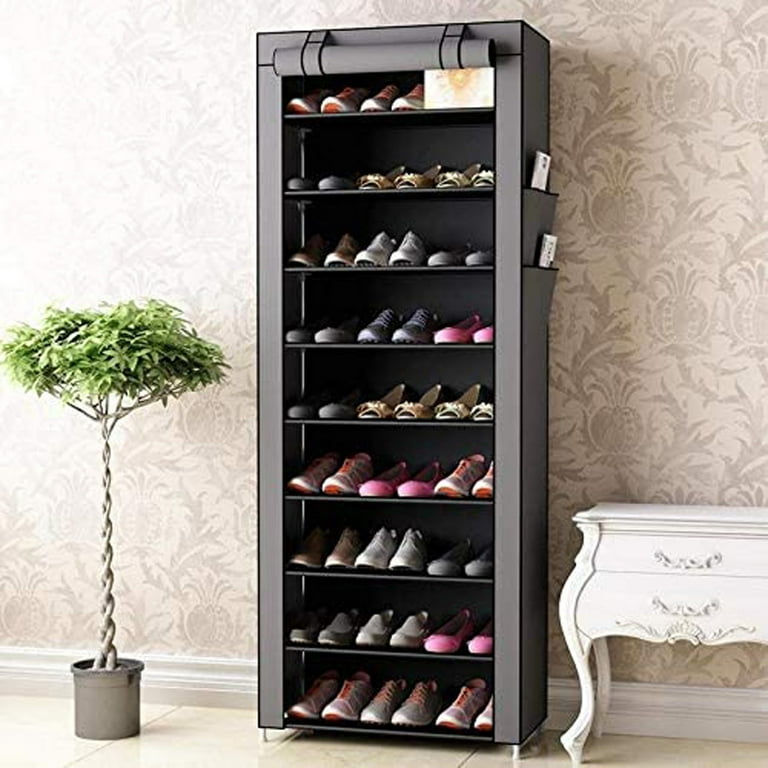 10 Tiers Stackable Shoe Rack, Large Shoe Rack Organizer Holds 50 Pairs of  Shoes, Non-Woven Fabric Shoe Storage Cabinet for Bedroom Hallway  Entryway-Black