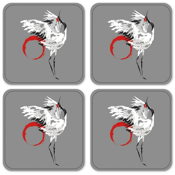 Vinyl Drink Coasters - Set of 4 - Dancing Crane