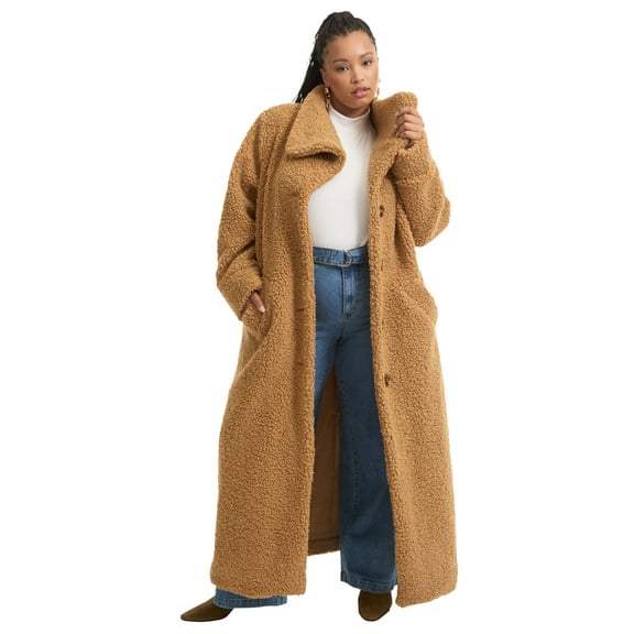 June & Vie Women's Plus Size Maxi Teddy Fleece Coat