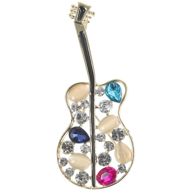 MasteelfCA Rhinestone Guitar Brooch Pin Crystal Guitar Lapel Pin Musical Instrument Lapel Pin