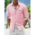 thumbnail image 1 of Camisa casual de manga larga con bolsillo a rayas y parches de color sólido para hombre, camisa hawaiana Tiki Vaion, tela cómoda, talla grande, 1 of 6