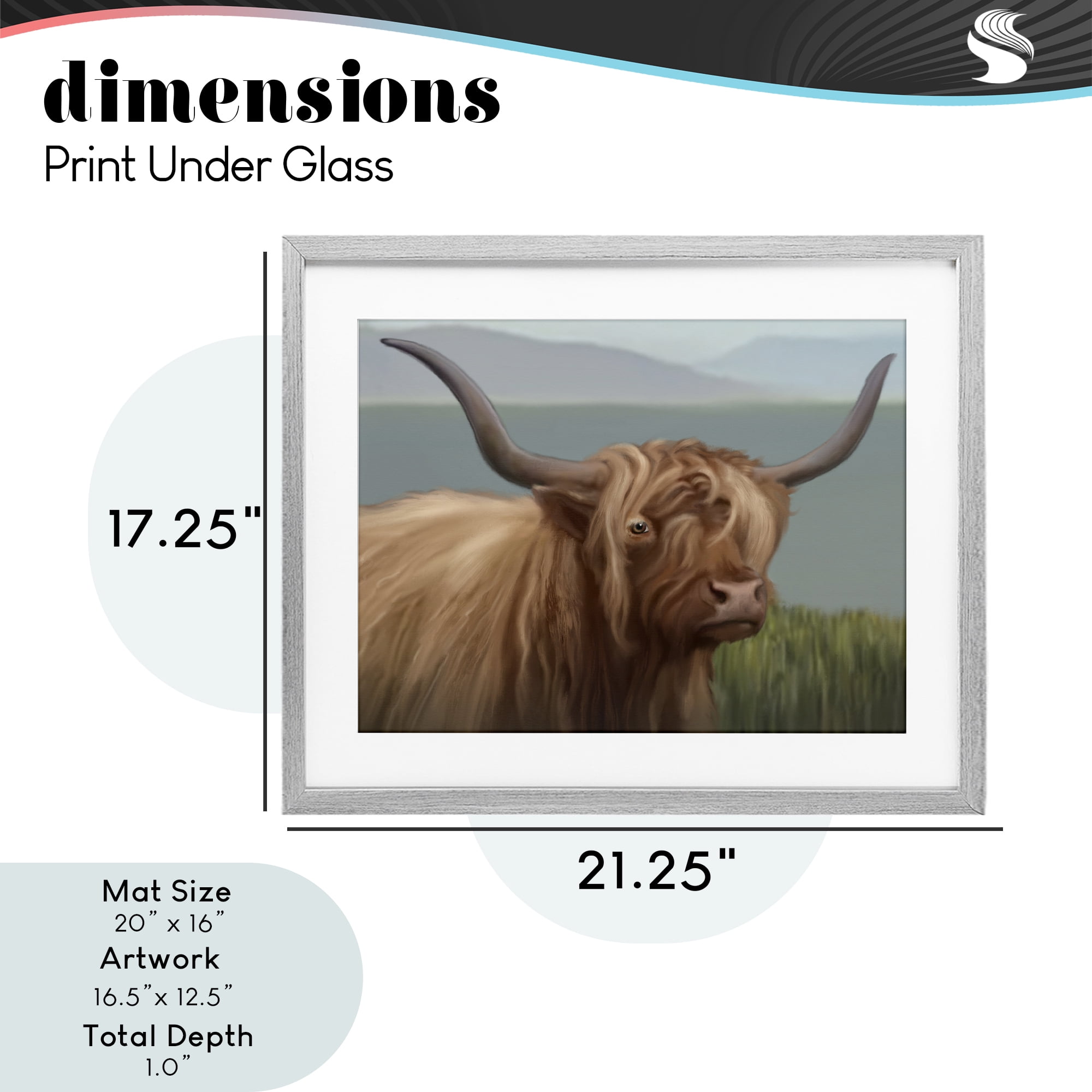 Stupell Industries Scottish Highland Cattle Landscape Gray Framed Print Under Glass, design by Matthew Piotrowicz