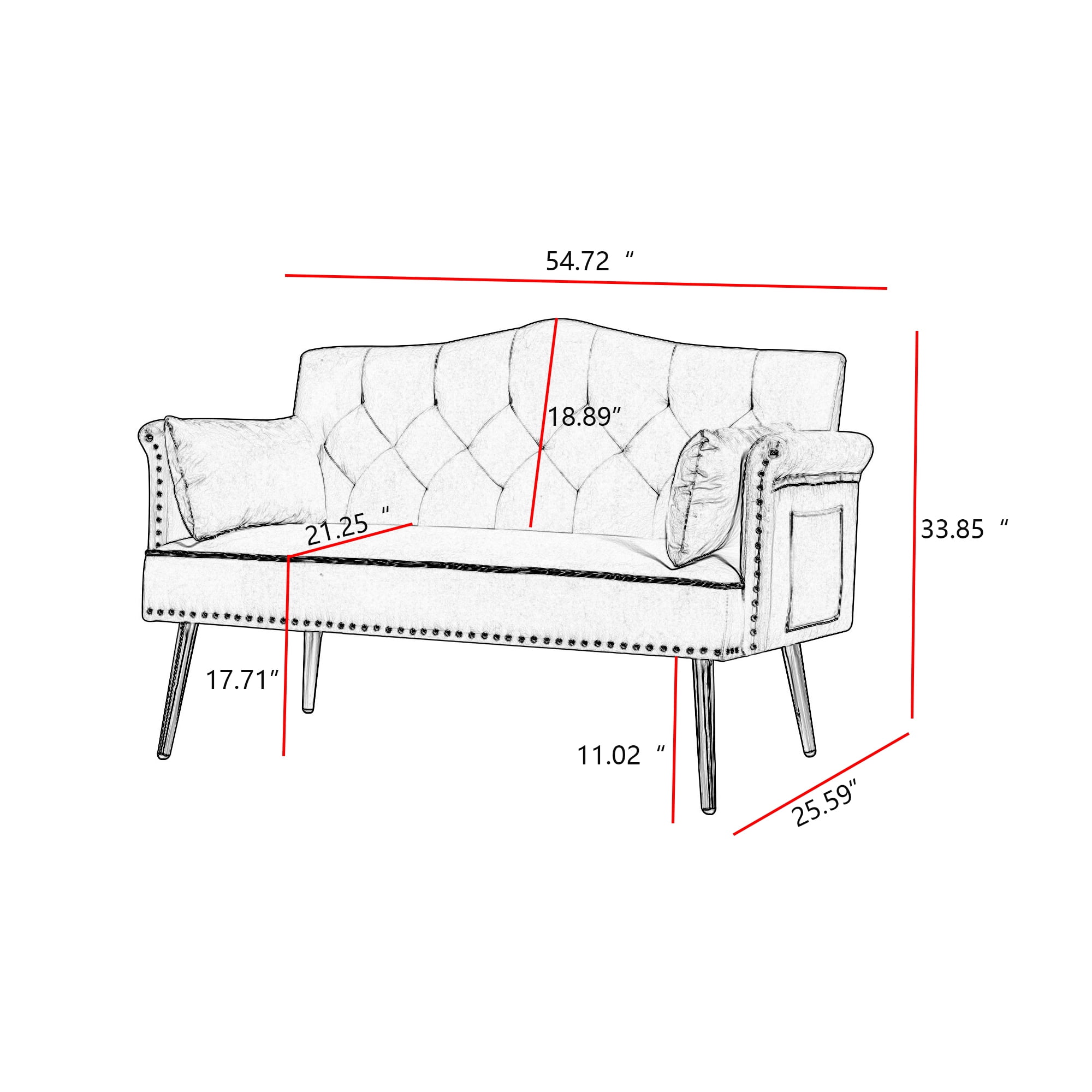 Modern 2 Seater Velvet Sofa, Button Tufted Small Couch Loveseat with Nailhead Trim and Pillows for Living Room Bedroom Apartment