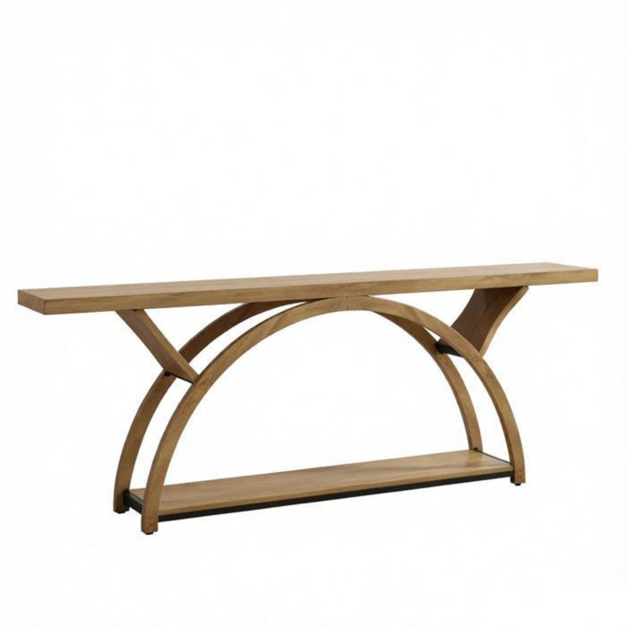 71 Inch Half Moon Console Table with 2 Tier Storage Shelves, Entryway Table