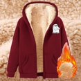 thumbnail image 2 of Halloween Hoodies for Women Unisex Patterned Zip Up Sweatshirt Long Sleeve Pullover Tops With Pockets Fleece Lined Warm Apparel Wine XXXL, 2 of 3