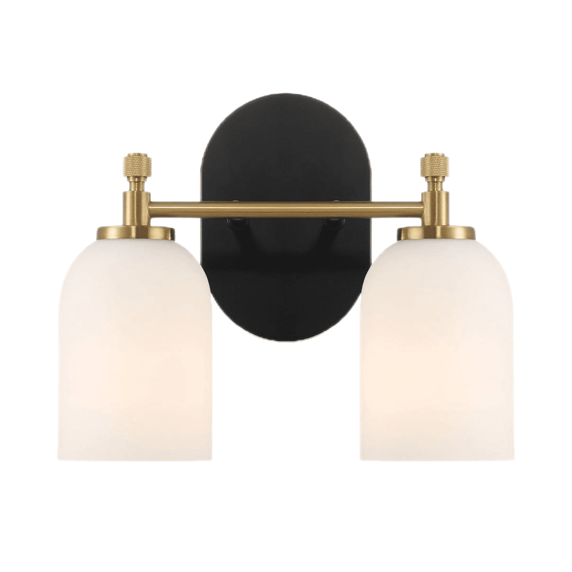 Noaman Vortex Traditional Style Two Lights Vanity Over Bathroom Mirror Wall Sconce with White Frosted Glass, 12.25"W x 10.125"H x 5.5"E, Black/Gold/White