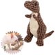 thumbnail image 1 of Dinosaurio indestructible y robusto, juguetes chirriantes para perros que mastican agresivamente, juguete de peluche irrompible para perros de color marrón, 1 of 5