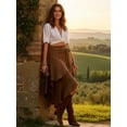 thumbnail image 3 of High Waisted Western Cowgirl Skirt, Asymmetrical Fringed Midi Skirt for Women, Vintage Boho Flowy Asymmetric Hem with Tassel Tie in Khaki & Brown, 3 of 6