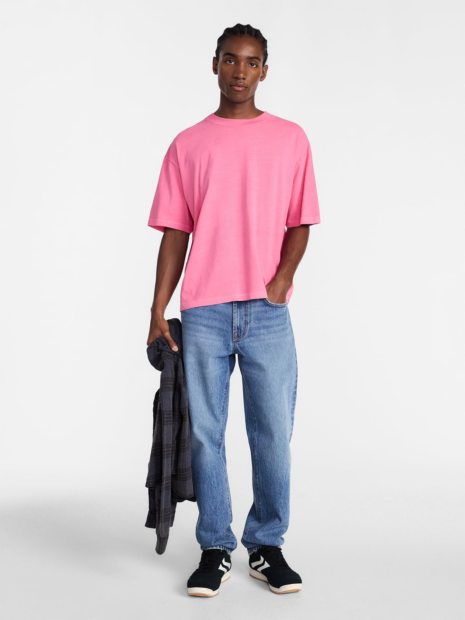 No Boundaries Cotton Oversized Cropped Tee with Short Sleeves, Men's and Big Men's XS-5XL