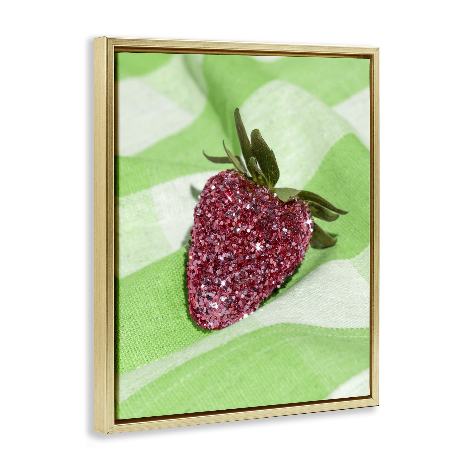 Stupell Industries Glimmer Strawberry on Green Gold Framed Floater Canvas Wall Art, design by LISH Creative