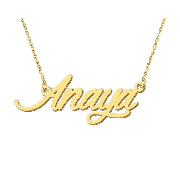 HUAN XUN 18k Gold Plated Anaya Name Necklace Stainless Steel Nameplate Necklaces for Womens Mens Mother Day Christmas Jewelry Gift