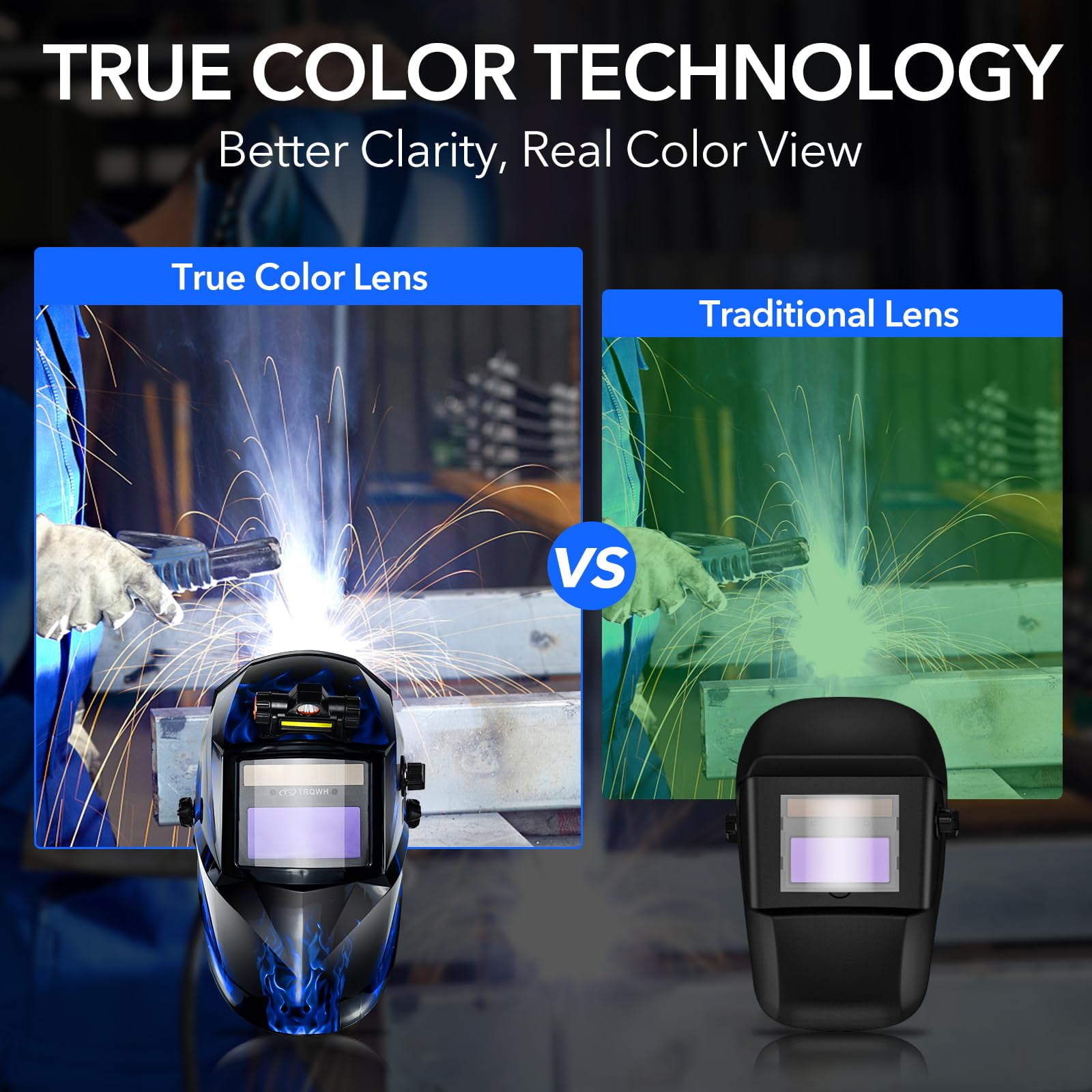 Welding Hood Auto Darkening Welding Helmet with Light True Color 1/1/1/2 Top Optical Clarity Wide Shade 9-13 Welding Mask with Grinding Weld Helmet