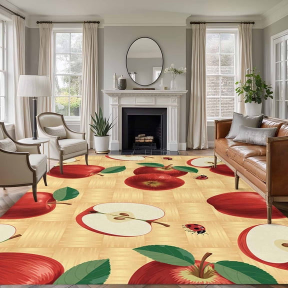 Farmhouse Apples 5'x8' Area Rug for Living Room, Country Tropical Fruits Watercolor Washable Non-Slip Rugs for Bedroom Nursery Dining Room, StainResistant Low-Pile Kitchen Carpet Large Entryway Rugs