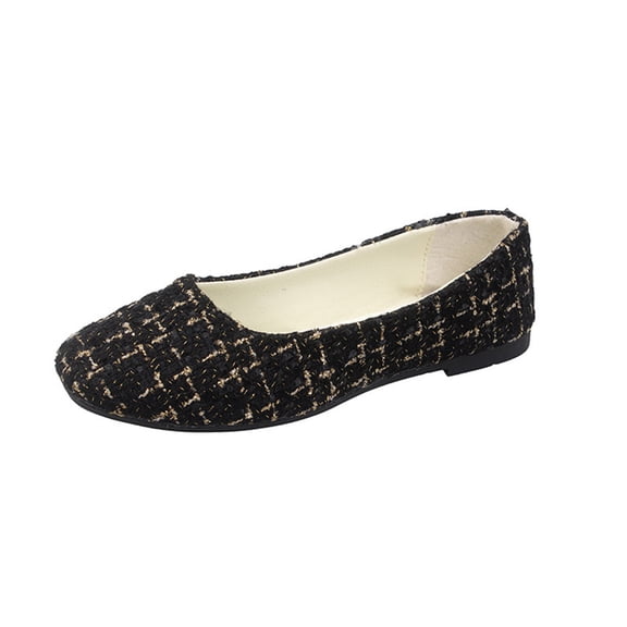 Womens Ballet Flats Black Gold Plaid Slip On Loafers Breathable Mesh Comfort Walking Shoes Cushioned for Women Office Casual Travel,Size 5.5