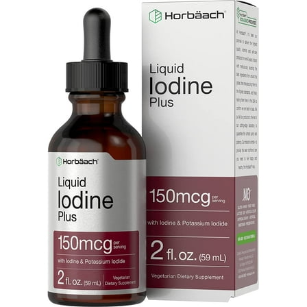 Liquid Iodine Drops | 2 fl oz | 150mcg | Vegetarian Tincture | by Horbaach