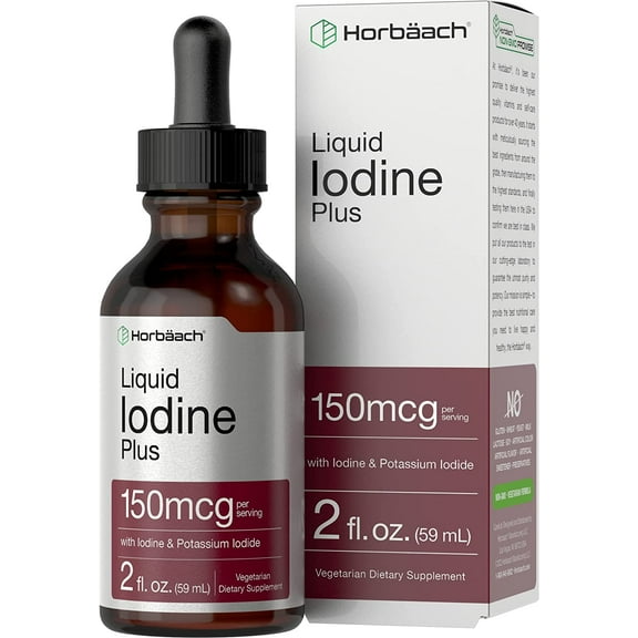 Liquid Iodine Drops | 2 fl oz | 150mcg | Vegetarian Tincture | by Horbaach