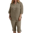 thumbnail image 3 of Trikvn Women Linen Sets 2 Piece Outfits Casual Summer Half Sleeve V Neck Tunic Top and Knee Length Bermuda Shorts Outfits Relaxed Fit Loungewear with Pockets, 3 of 4
