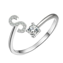 Personalized Initial Letter Ring for Women Adjustable Silver Jewelry Gift