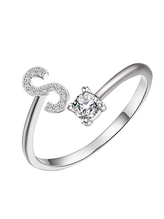 Personalized Initial Letter Ring for Women Adjustable Silver Jewelry Gift