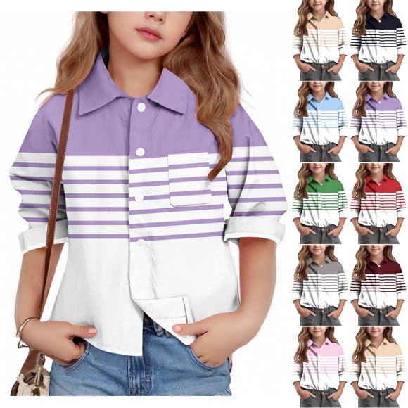 Tranfacy Long Sleeve Shirts for Girls, Fall Tops, Boys and Girls Casual Long Sleeve Shirts Fashion Plaid and Striped Shirt Tops