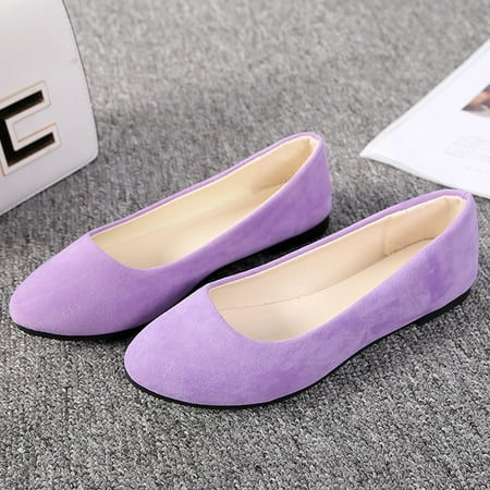 

Tangnade women shoes Women Girls Solid Big Size Slip On Flat Shallow Comfort Casual Single Shoes Purple 43