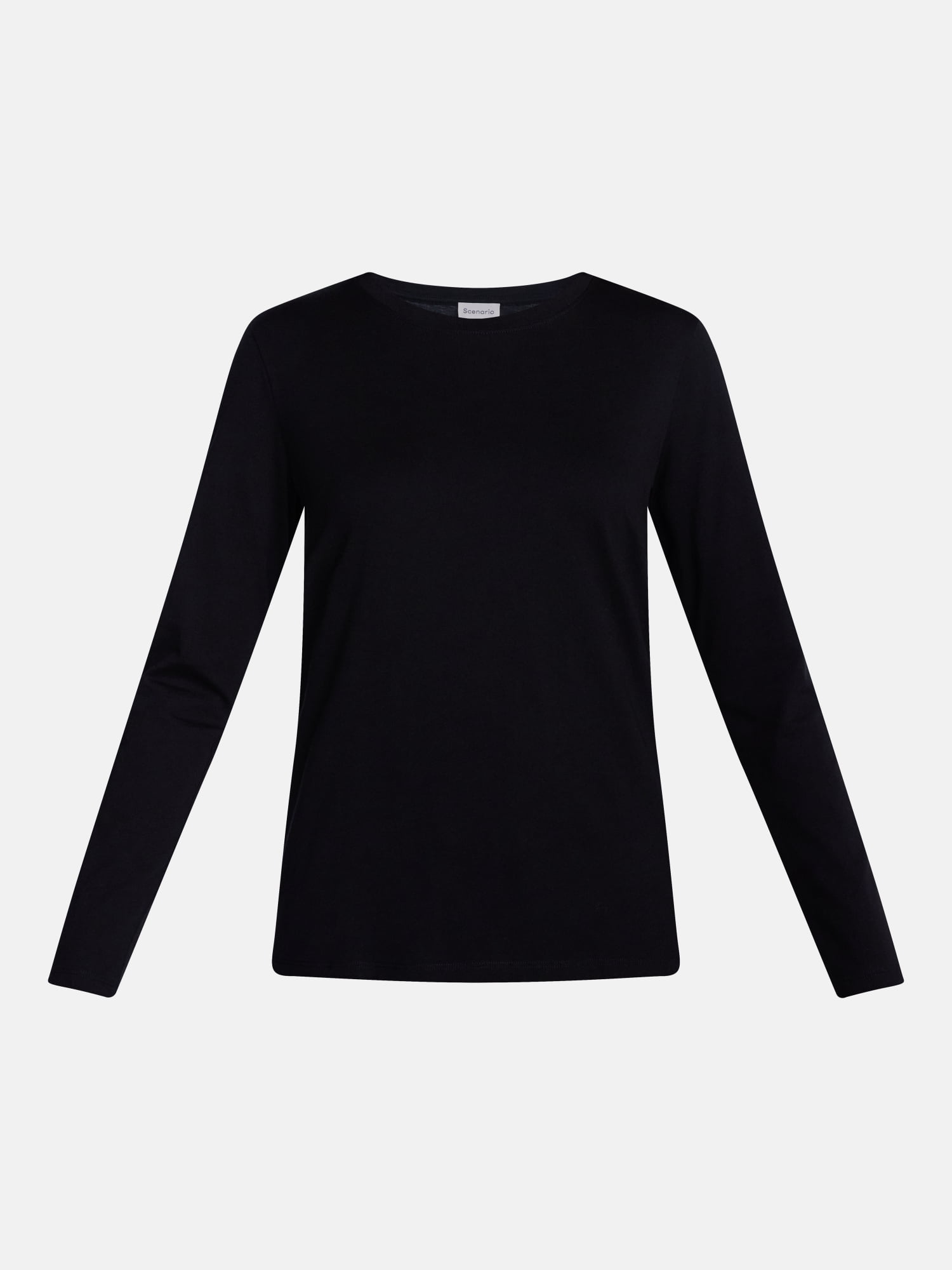 Scenario Women's Cotton Crewneck Tee with Long Sleeves, Sizes XS-XXXL