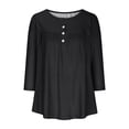 thumbnail image 4 of TKLPEHG 3/4 Length Sleeve Womens Tops Crew Neck Button Ruched Tunic Shirt Solid Color Fall Tops Casual Comfy Lightweight Loose Fashion Blouses Pullover (Black,S), 4 of 6