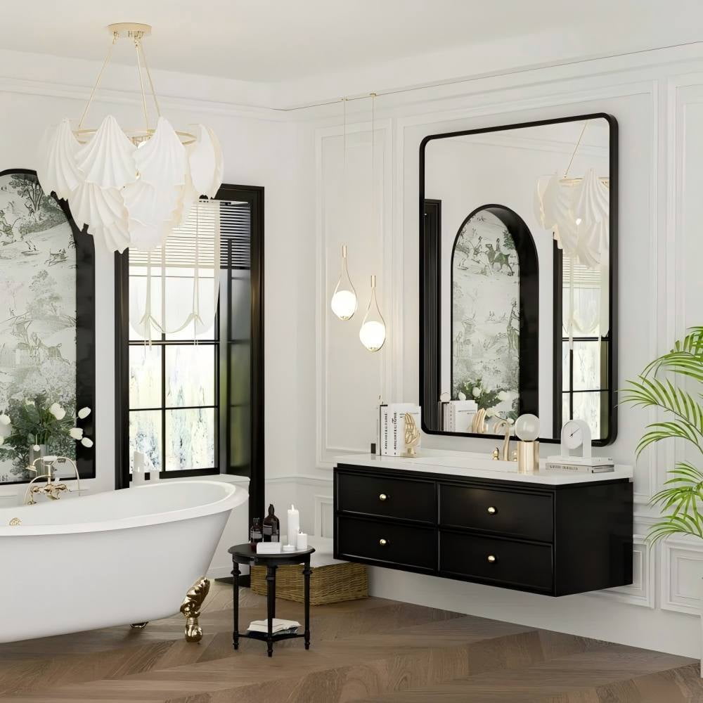 Mirstory 26.1"x 38.2" Wall Mirror Bathroom Vanity Mirror Rounded Corner With Aluminum Alloy Frame,Black